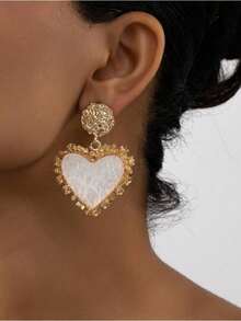 Rhinestone Detail Heart Drop Earrings Valentines - White - View 6
