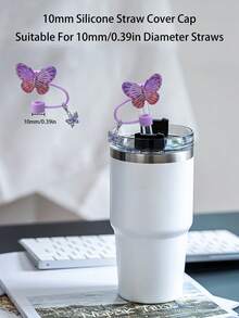 10mm/0.4in Silicone Straw Toppers Cup Accessories, Compatible With Stanley ,30/40 Oz Tumbler With Handle, Butterfly Design Straw Lids, Colorful Glitter Butterfly Straw Topper And Butterfly Pendant, Dreamlike Laser Butterfly Straw Lid, Dust-Proof Beverage Straw Cover And Cute Butterfly Decoration, Gifts For Birthday, Valentine's Day, Family Gathering, Mother's Day Gift - Multicolor - View 5