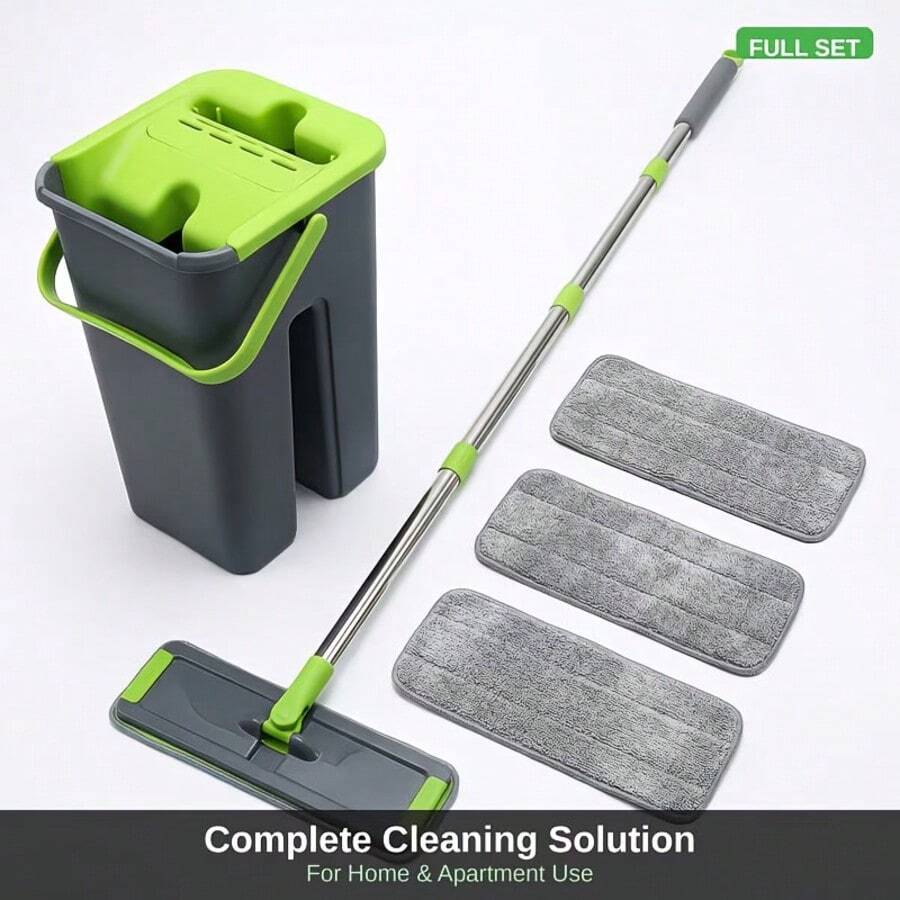 EasyWring Hands-Free Mop And Bucket Set With Self-Cleaning System, 360° Rotation, Includes 2 Washable Microfiber Pads - Perfect For Kitchen, Bathroom, And Living Room Floors - Versatile For Wet And Dry Use - A - View 1