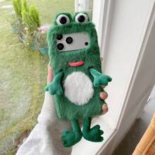 Winter A Set Of Plush Phone Case - Frog & Funny Series, Compatible With Iphone 15 Pro Max, Compatible With Samsung S23u, Compatible With Xiaomi, Compatible With Oppo, Compatible With Vivo, Compatible With Moto - Green - View 3