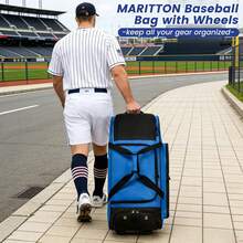 Rolling Baseball Catchers Gear Bag With Wheels, Large Baseball Softball Bag For 4 Bats, Equipped With Shoe Compartment, Fence Hooks And Multiple Pockets - 藍色 - 查看 8
