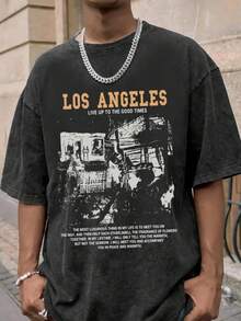 Oversized Graphic Tshirts For Men Acid Wash Los Angeles Vintage Tees Streetwear Baggy Cotton Shirts Casual Topswinter Clothes For Women - 紫色 - 查看 5