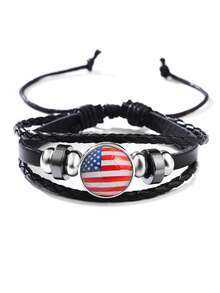1pc Men's Fashion World Cup National Flag Beaded Adjustable PU Leather Bracelet - Brazil - View 10