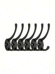 1/3/5/10pcs Black Metal Wall Hooks, Vintage Double Hooks Heavy Duty Door Hooks, Suitable For Hanging Towels, Hats, Keys, Cabinets, Bags, Nail Racks, Key Racks, Floating Shelves, Storage Racks, Suitable For Christmas Decoration, Applicable To Bedroom, Hanging Hooks, Wall-Mounted Racks, Wall Hooks, Key Racks, Wall-Mounted Key Racks, Key Hooks - Black - View 2