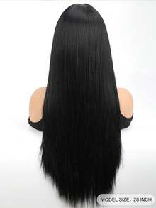 Tóc giả dài thẳng màu đen dành cho nữ, tóc giả tổng hợp màu tối dùng hàng ngày, có mái, sợi chịu nhiệt, trông tự nhiên. - màu đen - Xem 4