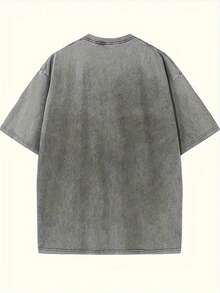 Men's Vintage Washed Distressed Pattern T-Shirt With Letter Print, Casual Retro Style, Suitable For All Seasons, 230 Grams, Ideal For Easter, Halloween, Thanksgiving, Etc - 深棕色 - 查看 9