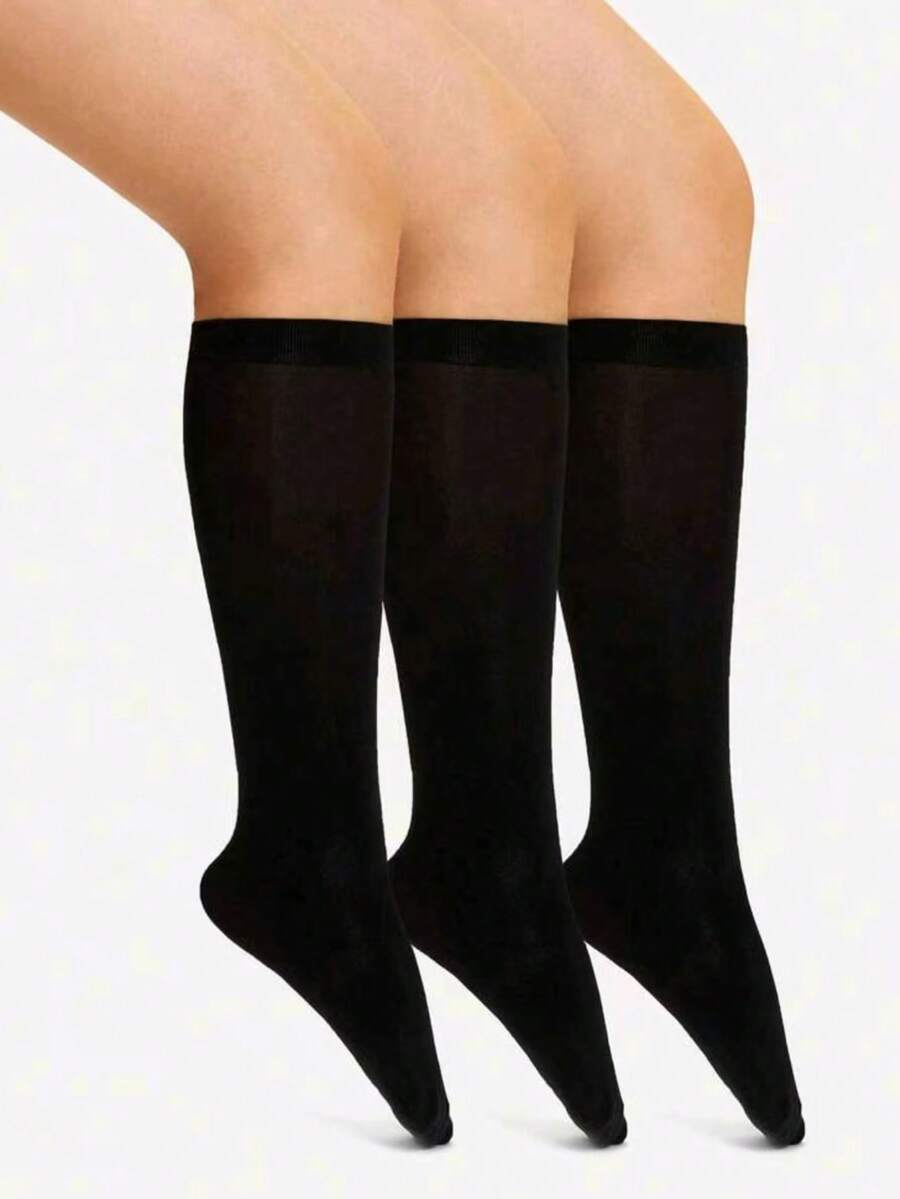 1 đôi tất dài đến đùi màu đen dành cho nữ, kiểu dáng thường ngày. - màu đen - Xem 1