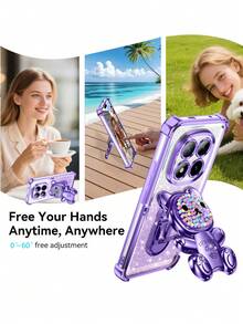 熊图案单件电镀四角防摔手机壳，兼容红米Note 15/14/13/11 Pro、17 Pro Max/16 Pro Max/16 Pro/14 Pro Max/14 Pro/13 Pro Max/16、三星Galaxy S21 5G/S26 Ultra/S22/S22 Ultra/S23/S23 Ultra/S24/S24 Ultra 5G/A14/A33 5G/A53 5G/A54 5G/A52/A52s 5G/A15 5G/A13 4G/A22 4G/A22 5G/A34/A23 5G/S25/S25 Ultra，支持无线充电 - 紫色+支架 - 查看 2