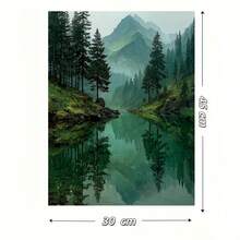 Framed 2D Plano, 2D Plano, 2D Plano 1 pieza, Enmarcado,  Paisaje de acuarela verde sereno, Impresión en lienzo, Representación abstracta de un lago y montañas en un estilo de pintura al óleo retro - 3G703G1490 - Enmarcado - Ver 7