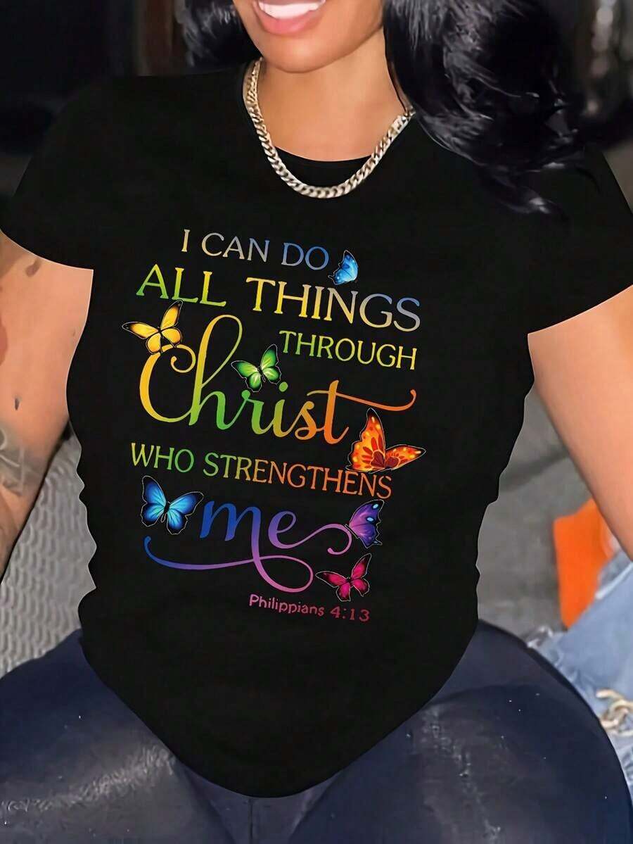 Por Dios, Maltramada Por Mi Esposo, Camiseta de Manga Corta para Mujer, Casual, Negra, Verano, Uso Diario - Negro - Ver 1