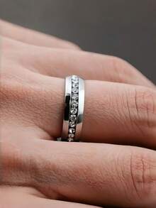 2枚心形镶嵌戒指，1枚不锈钢男士戒指，圣诞节、生日、周年纪念日珠宝礼物 - women - 查看 5