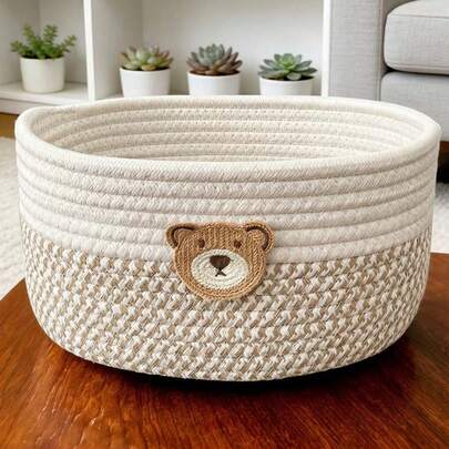 Giỏ đựng đồ ăn nhẹ đan bằng dây cotton dễ thương, hộp đựng điều khiển từ xa để bàn sáng tạo, hộp đựng đồ cạnh giường, dung tích lớn.