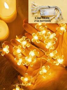 1件 1.5/3/6米 LED櫻花串燈 - 電池供電，適用於臥室牆面裝飾、戶外露營帳篷裝飾、婚禮桌面裝飾、女性生日派對裝飾、家居裝飾、戶外花園裝飾花卉串燈 - 電池款櫻花 - 查看 15