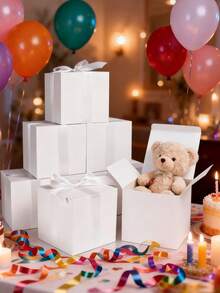 10/5pcs White Gift Boxes, Size 4.72 X 4.72 Inches, With Lids, Suitable For Gifts, Crafts, Wedding Party Favors, Graduation, Birthday Party, Candles And Fragrance Gift Sets, Comes With Ribbons (White Gift Boxes) - White - View 1