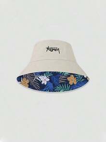 1pc Unisex Wide Brim Bucket Hat, Korean Style Letter Embroidery, Reversible Outdoor Sun Hat - màu đen - Xem 9