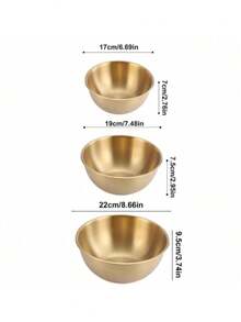 3pcs Stainless Steel Mixing Bowls: Perfect Kitchen Accessories For Restaurants [Silver-Gold 3pcs (17+19.5+22)Cm] - Gold - View 4
