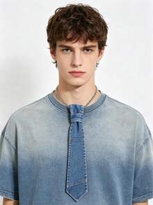 1件男女通用时尚朋克风蓝色链条牛仔布波洛领带，适合休闲派对装扮 - 彩色 - 查看 9