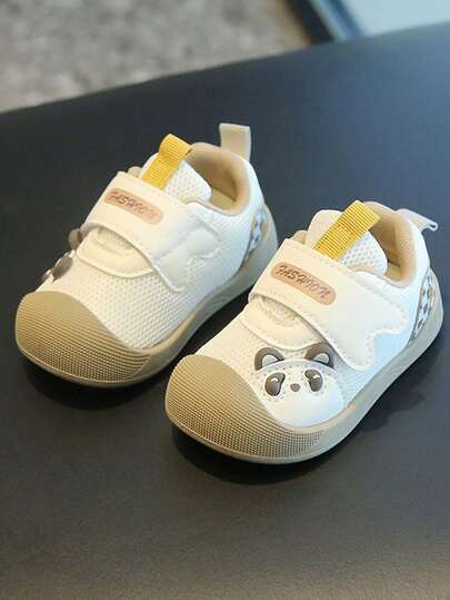 1 Pair New Kids Mesh Shoes, Unisex Toddler Panda Hook And Loop Sports Shoes, Soft Bottom Non-Slip Prewalker Shoes, Summer Must-Have Fashion Versatile