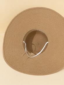 1顶女士黑色波浪形沙滩遮阳帽，带蝴蝶结，优雅防晒，适合海滩旅行和度假，夏季适用 - 卡其色 - 查看 4