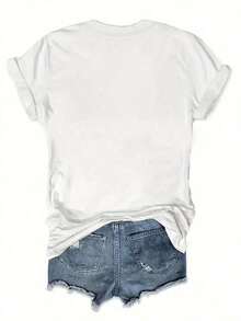 CRUISE LIFE" Summer Vibe Letter Print T-Shirt, Hello Summer, Women's Round Neck Vacation Tee Summer - 白色 - 查看 2