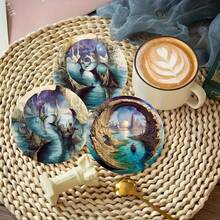 6pcs 2D Printed Mysterious Dimension Design Wooden Coasters, Suitable For Patio, Kitchen, Living Room, Home Gatherings, Dining Table Decor, Ideal Gift For Friends And Family On Holidays, Weddings, Birthdays, Parties, Home Decor Accessories - Multicolor - View 5