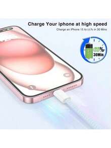 USB C Cable, 3 Packs 3.3/6.6FT 60W USB C To USB C Charger Cable Braided Colorful Type C Fast Charging Cable Cord Compatible With IPhone17/16/15/Pro/Max/Plus/ Pro/Air/Galaxy/Android/Laptop - Multicolor - View 2