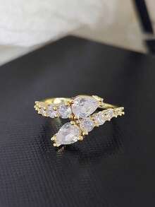 rundraw 1 pieza Nuevo anillo de serpiente 2026 con corte de gota de agua y redondo de circonita cúbica elegante, tono plateado brillante, adecuado para mujeres, ideal para compromiso, boda y ocasiones especiales - Plateado - Ver 11