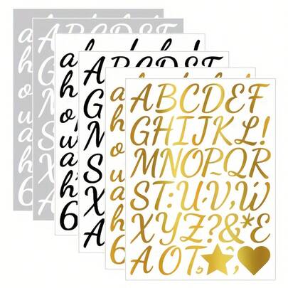 10 piezas Juego de pegatinas de letras y números, 17.2x12.8cm, dorado, negro, blanco, adecuado para scrapbook, botella de agua, tarro, especias, buzón, decoración DIY, sobre, revista, funda de teléfono, vaso de agua, computadora, casco, planificador, embalaje de regalo, pegatina impermeable de PVC