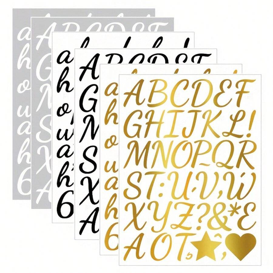 10pcs Letter & Number Sticker Set, 17.2x12.8cm, Gold, Black, White, Suitable For Scrapbook, Water Bottle, Jar, Spice, Mailbox, DIY Decor, Envelope, Magazine, Phone Case, Water Cup, Computer, Helmet, Planner, Gift Packaging, PVC Waterproof Sticker Stickers Scrapbook Supplies Scrapbooking - 10 Alphanumeric Stickers - View 1