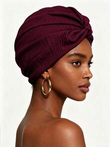 Bộ 1 mũ xếp ly họa tiết trơn màu dành cho nữ - Lấy cảm hứng từ phong cách Boho, mũ turban họa tiết màu đỏ tía dành cho nữ, mũ thắt nút sẵn, mũ turban xếp ly co giãn dành cho người đang hóa trị, người bị rụng tóc, khăn trùm đầu kiểu châu Phi, mũ thời trang để đội hàng ngày và dự tiệc, mùa hè, đi biển, nghỉ lễ, du lịch. - Nhiều màu - Xem 5