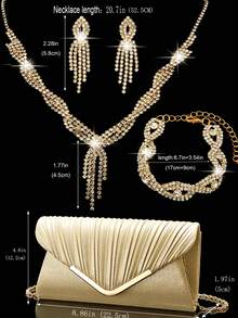 Rhinestone Jewelry Necklace Earrings Bracelets Set For Luxury Sparkling Rhinestone Clutch Bag Clutch Bag For Party, Romantic Wedding, Spring/Summer Chain Shoulder Bag, Bride Bag, Formal Prom Clutch, Elegant Evening Dress Bag, Perfect For Party Wedding Prom Dinner/Banquet, Matching With Holiday Party Dress - Gold - View 9