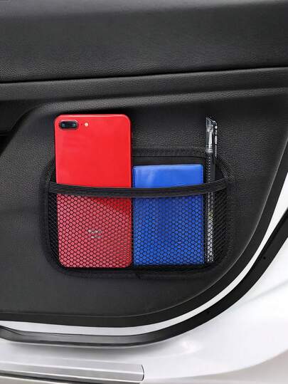 Car Seat Mesh Organizer – Self-Adhesive Storage Pouch For Smartphones, Keys, Cards & Small Items, Waterproof Oxford Cloth, Fits Door Panel Or Seat Side, Car Interior Organizer,Auto Stowing Tidying Tools,Car Leather Mesh Bag &Oxford Fabric Storage Net Bags