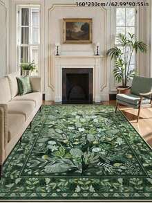 1pc Plush Luxurious Soft Modern Natural Floral Green Carpet, Non-Slip Washable, Velvet Surface, Perfect For Living Room, Bedroom, Hallway - Elegant Courtyard Design, Baroque Pattern, Indoor Mat | Non-Slip Backing, Living Room Rug - Green - View 8