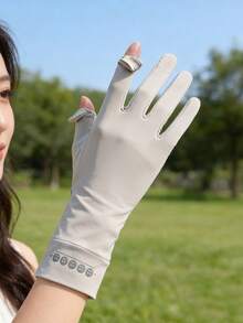 1 Pair Solid Color Casual Polyester Sunscreen Gloves, Lightweight Summer Outdoor Sports Driving Cycling UV Protection Touchscreen Gloves For Women,Travel,Festival - A - View 4