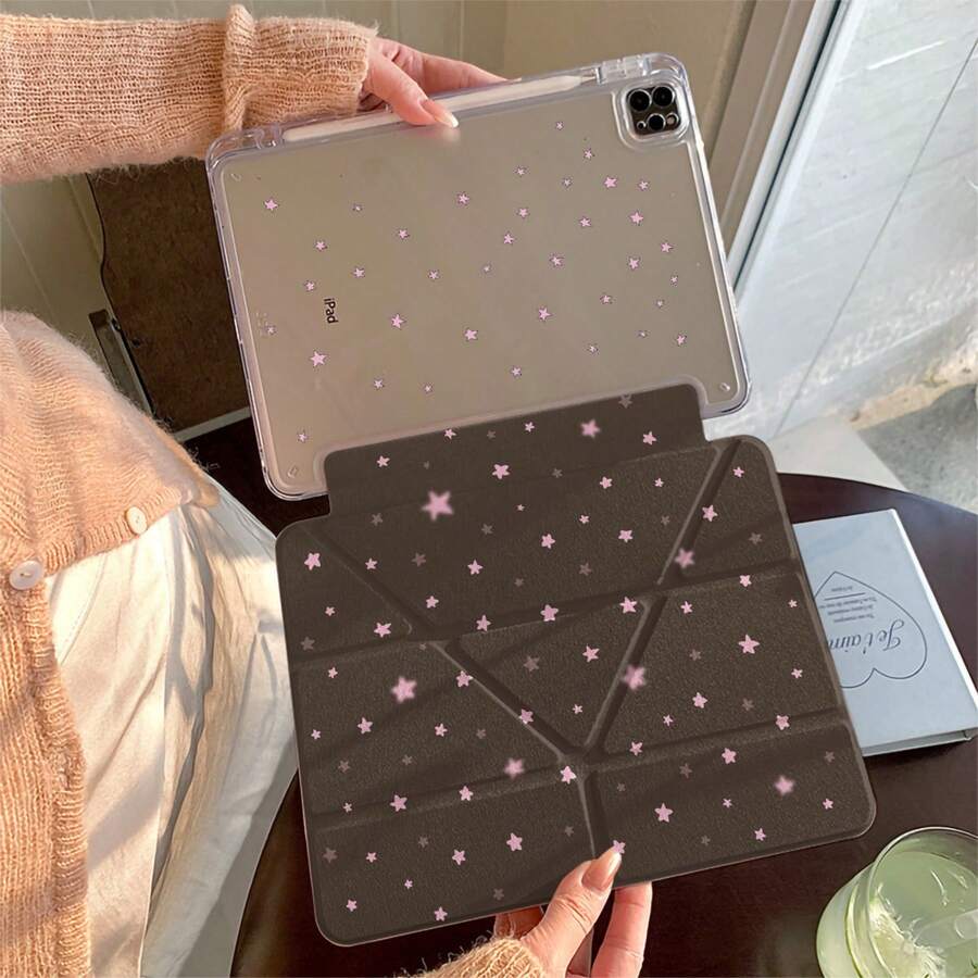 Ốp bảo vệ phẳng họa tiết ngôi sao màu hồng dễ thương, tương thích với iPad thế hệ thứ 11, iPad Pro 2025, iPad Air 7/6 có khe cắm bút cảm ứng, máy tính bảng 11 inch, phong cách tối giản Hàn Quốc. - màu nâu - Xem 1