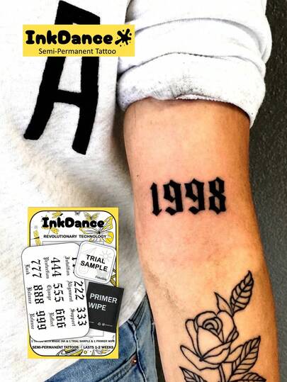 1 Kit Lucky Number 777 Seven Revolutionary Technology Tattoos, Semi-Permanent Tattoos, Temporary Tattoos, Long Lasting, Fake Tattoos, Water-Resistant, Authentic Tattoo Look, Plant-Based, Present, Fallen Angel D240