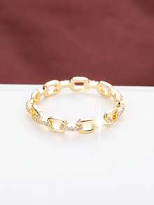 1pc Minimalist Chain Wrapped Circle Design Cubic Zirconia Women Ring - Multicolor - View 3