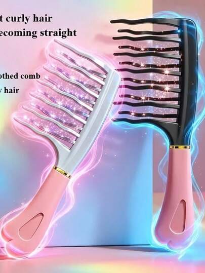 一套宽齿发梳，适合打造长卷发和蓬松发型 - 时尚的黑色和浅蓝色发梳，ABS手柄，非常适合卷发造型和居家按摩，是馈赠亲朋好友的理想节日礼物，时尚护发 | 优雅发梳 | ABS手柄