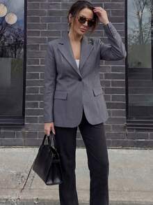 Áo sơ mi nữ dài tay cổ bẻ cài cúc eo dáng casual mùa xuân - Màu xanh lam - Xem 4