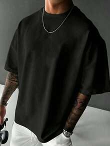 男士休闲时尚百搭玫瑰花印花圆领短袖T恤，夏季 - 黑色 - 查看 2