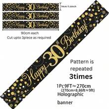1pc 9ft Shiny Bubble Theme Banner, Suitable For 16th, 18th, 21st, 30th, 40th, 50th, 60th, 65th, 70th, 80th, 90th Birthday, Black Gold Holographic Birthday Party Decor - Multicolor - View 8