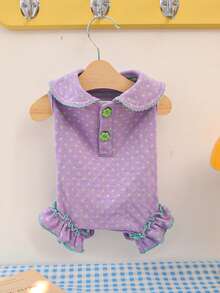 1pc Spring/Summer Pet Polka Dot Belly Shirt, Cute Peter Pan Collar Four-Legged Clothes For Dogs & Cats - Multicolor - View 13