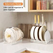 Expandable Cookware Storage Rack, Pot Lid Storage Rack With Adjustable Partition, Kitchen Cabinet Storage Rack - White - View 3