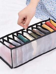 Organizador de cajón plegable de malla, caja de almacenamiento para ropa interior, calcetines, sujetadores, maquillaje, papelería, cocina, oficina, contenedor de almacenamiento de malla transpirable, estuche de almacenamiento plegable con rejilla, divisor de cajón - Negro - Ver 10