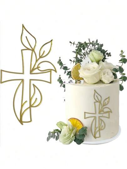 3件套金色亚克力圣餐/洗礼主题蛋糕装饰插牌，优雅字体，提升派对氛围。专为圣餐礼、洗礼仪式、迎婴派对、家庭聚会等场合设计。适用于纸杯蛋糕和普通蛋糕，是甜点桌和餐桌装饰的必备单品。高光泽闪亮，烘焙必备，宗教庆典装饰礼品。