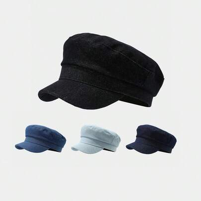 1pc Solid Color Newsboy Cap, Washed Fabric Beret Hat, Unisex Style For Spring & Autumn