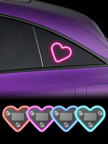 Solar Powered Heart-Shaped Neon LED Light, Suitable For Car Rear Window, Wireless Atmosphere Decor, Best-Selling Car LED Window Heart-Shaped Atmosphere Light, Solar Powered Car Neon USB Decorative Light, 3.7V+300mAh Lithium Battery, New Model Car Solar Heart-Shaped LED Atmosphere Light, Interior Decor - Multicolor - View 13