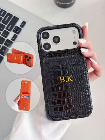 Personalized Luxury Gradient Dual-Tone Imitation Crocodile Leather Flip Stand Card Holder Multi-Functional Card Case Phone Cover, Luxury Imitation Crocodile Cover, Personalized Customization Name Leather Case Compatible With Apple 17 16 15 14 13 12 11 Pro XS Max, Valentine's Day Gift, Good Birthday Gift, Holiday Gift, Gift For Him/Her, Personalized Gift, Custom Gift For Spouse/Parents, Anniversary Gift (PU Leather, Foil Print)