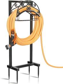 Garden Hose Holder - Upgraded Water Hose Holder Stand With Storage Basket Holds 151ft, Heavy Duty Freestanding Garden Hose Hanger Storage Rack For Outside Yard Lawn Farm - B-黑色 - 查看 1