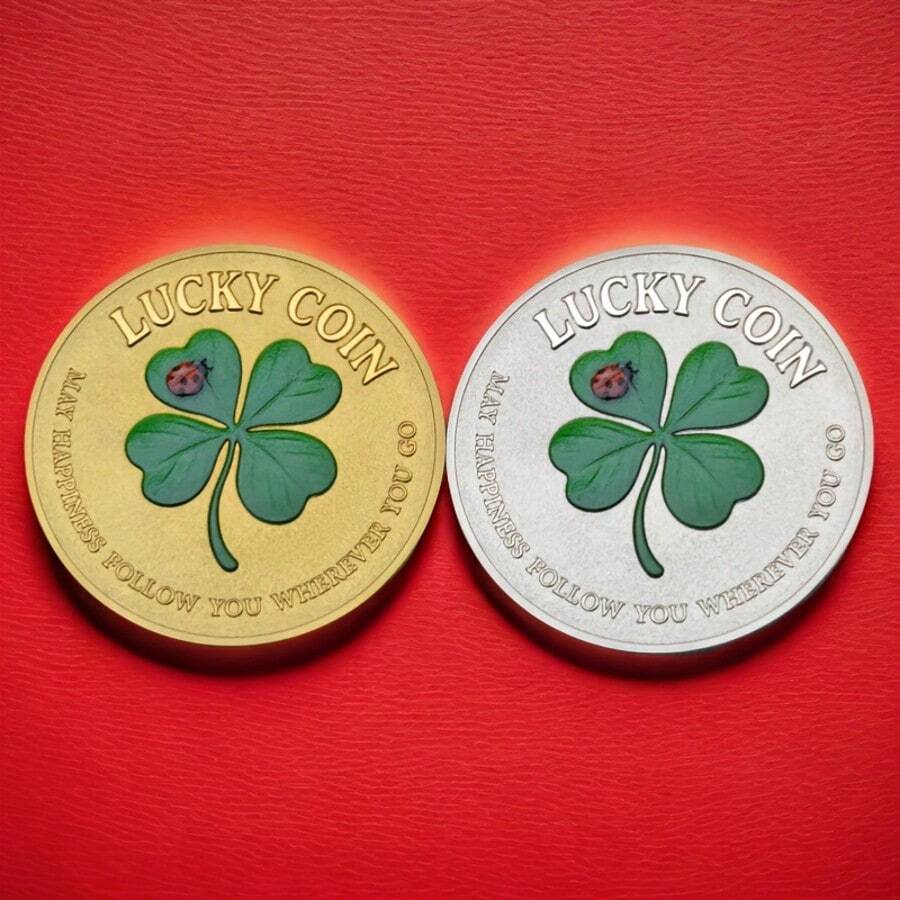 1pc Colorful Embossed Lucky Four-Leaf Clover Commemorative Coin, Lucky Coin, 3D Embossed Pattern Coin, Unique Collectible Souvenir Lucky Gift, Available In 2 Colors - Multicolor - View 1